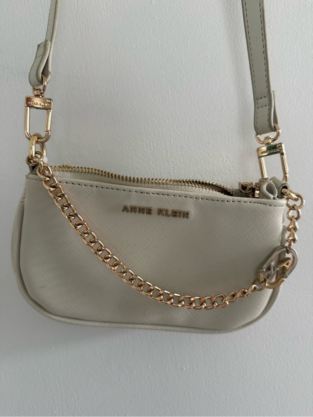 Anne Klein Ivory Crossbody Bag Gold Chain Logo Adjustable Strap
